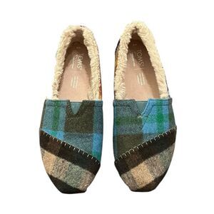 Toms Women’s Alpargata Multi-color Cozy Plaid Faux Fur Shoes, Size 8